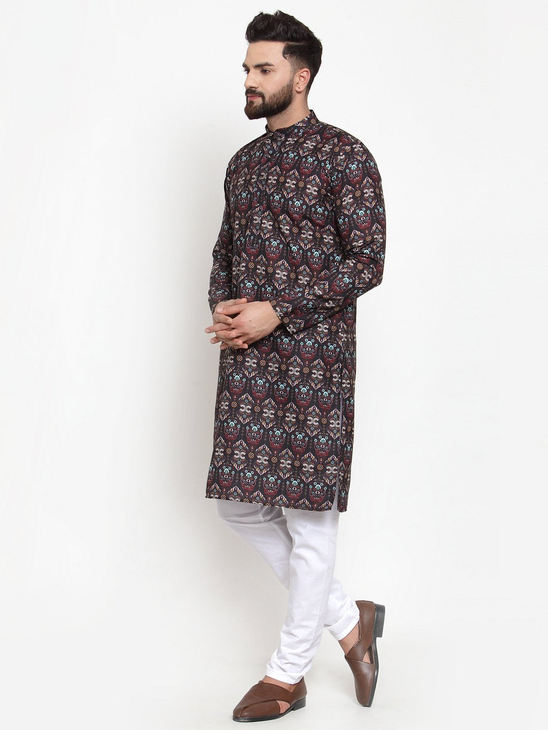 Jompers Men Black & Beige Digital Printed Kurta with Churidar | Grocsy