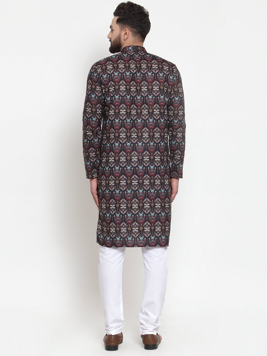 Jompers Men Black & Beige Digital Printed Kurta with Churidar | Grocsy