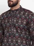 Jompers Men Black & Beige Digital Printed Kurta with Churidar | Grocsy