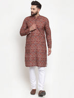 Jompers Men Maroon & Beige Digital Printed Kurta Only | Grocsy