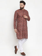 Jompers Men Maroon & Beige Digital Printed Kurta Only | Grocsy