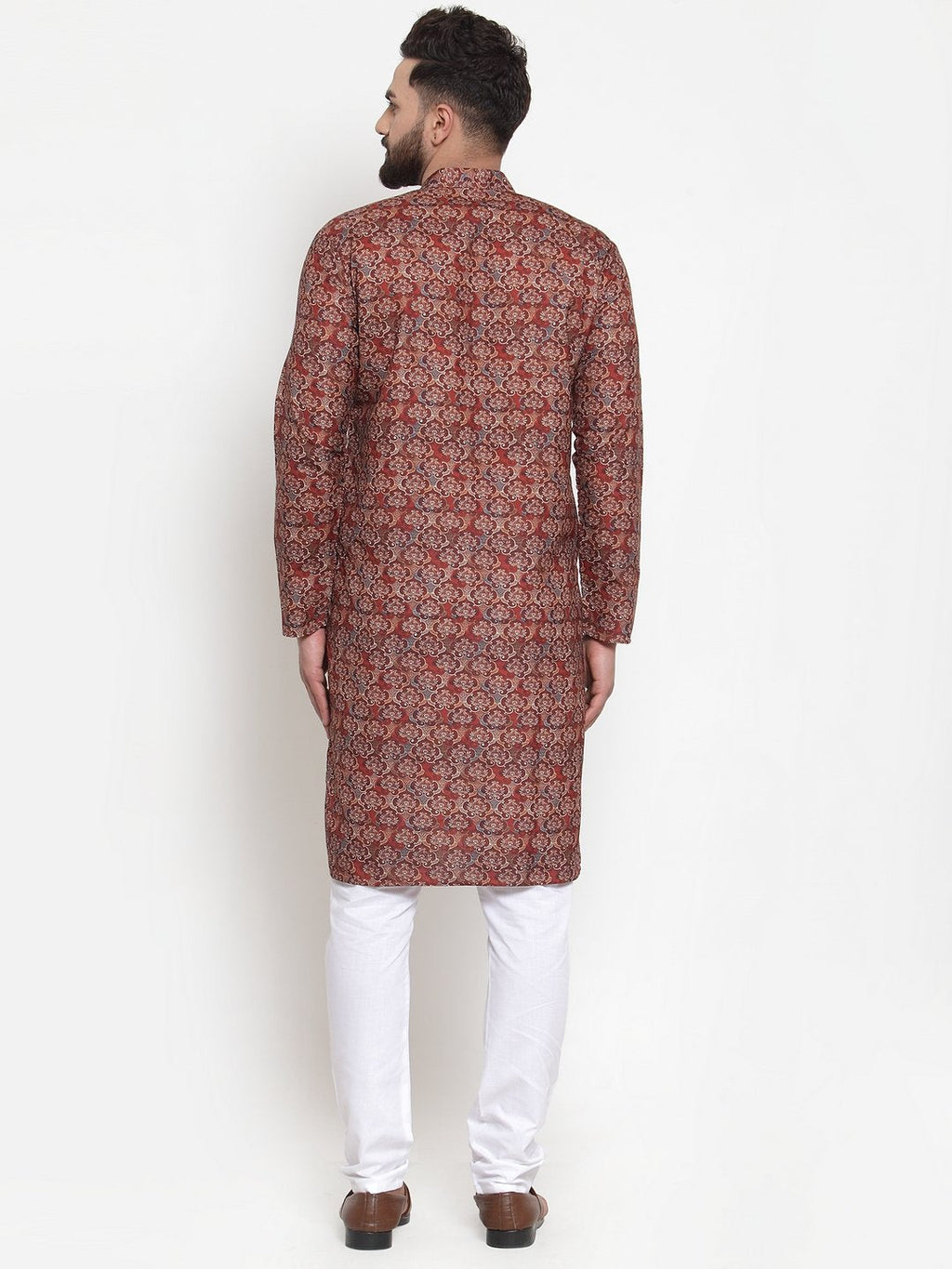 Jompers Men Maroon & Beige Digital Printed Kurta Only | Grocsy