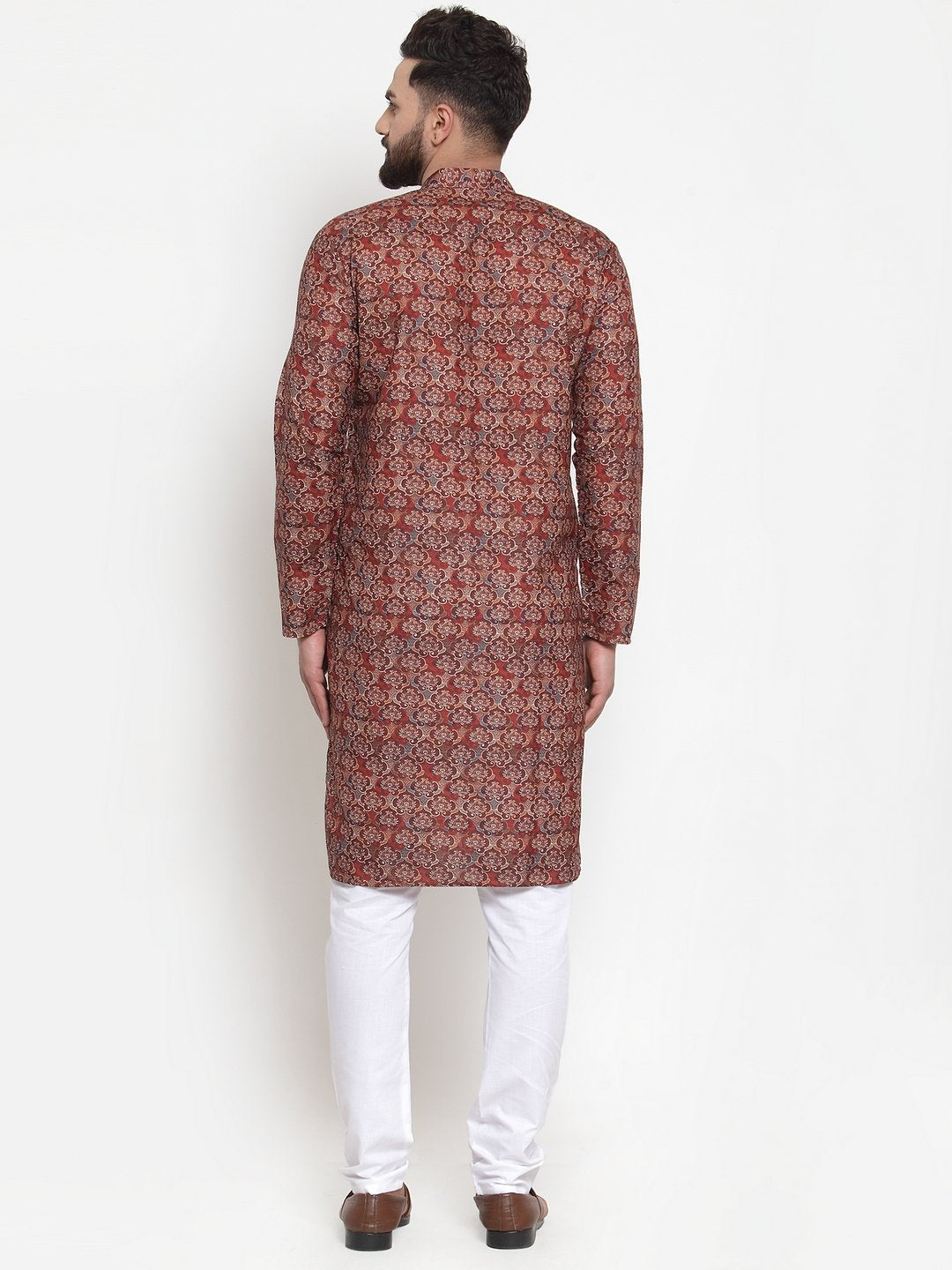 Jompers Men Maroon & Beige Digital Printed Kurta Only | Grocsy
