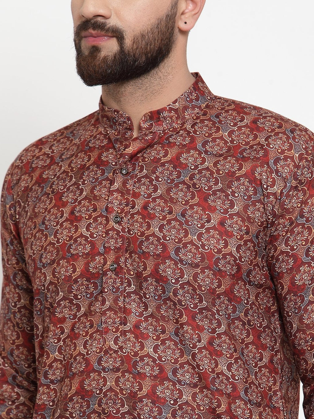 Jompers Men Maroon & Beige Digital Printed Kurta Only | Grocsy