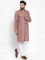 Jompers Men Peach & Beige Digital Printed Kurta with Churidar | Grocsy