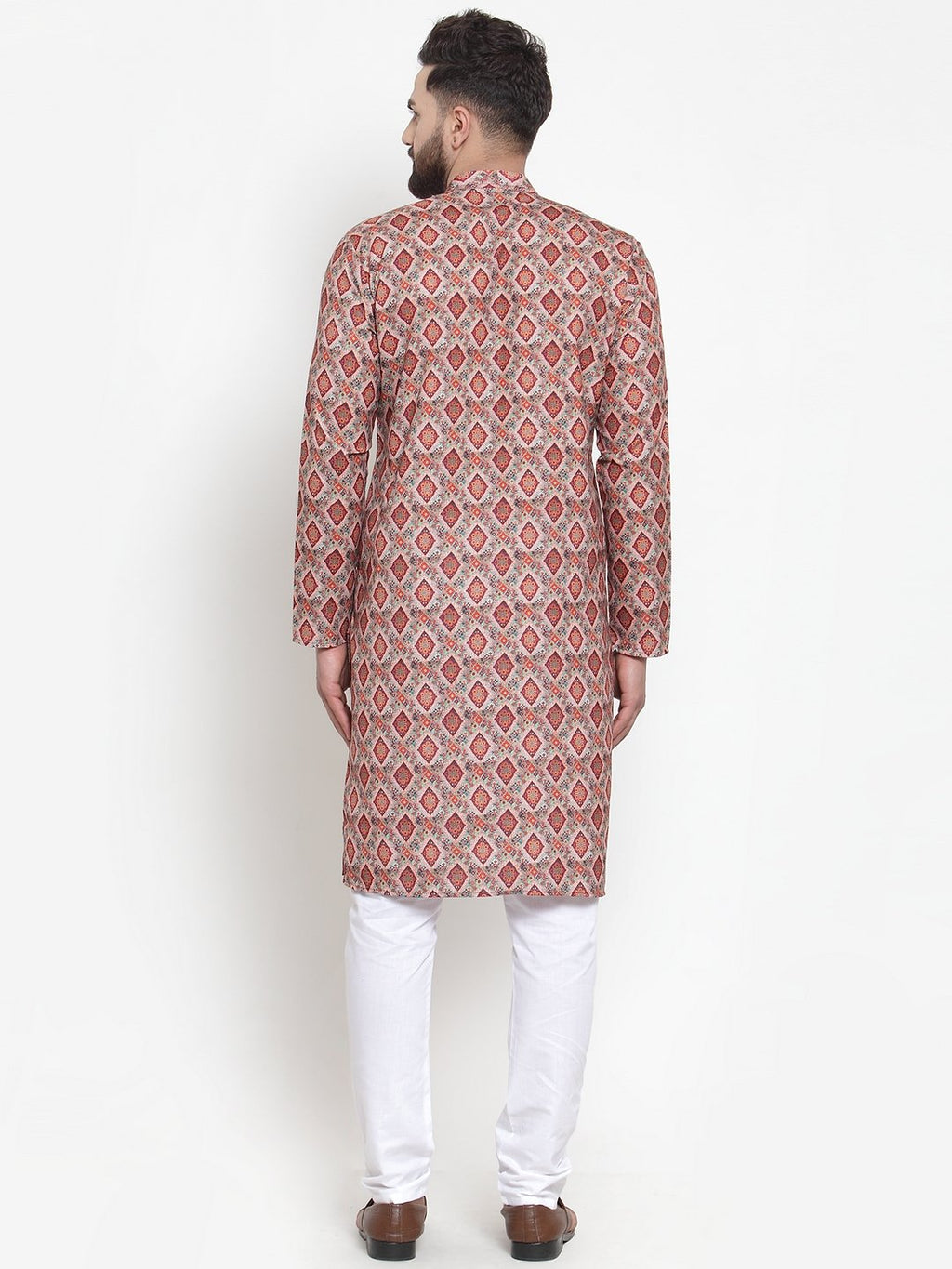 Jompers Men Peach & Beige Digital Printed Kurta with Churidar | Grocsy
