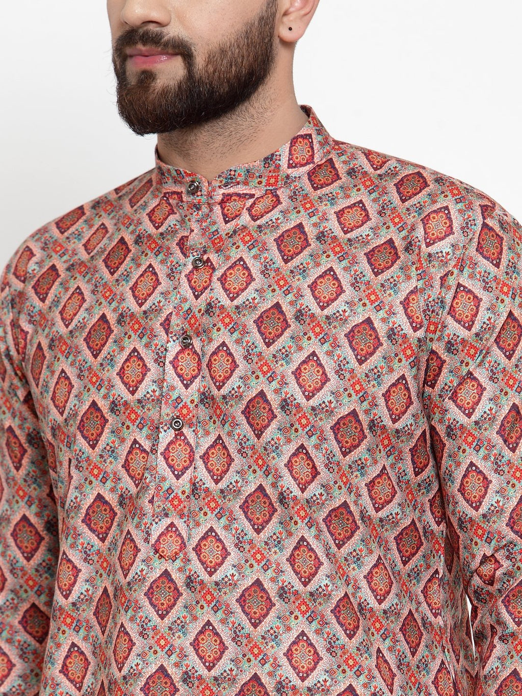 Jompers Men Peach & Beige Digital Printed Kurta with Churidar | Grocsy