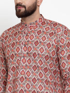 Jompers Men Peach & Beige Digital Printed Kurta with Churidar | Grocsy