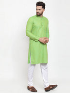 Jompers Men Green Checked Self Design Kurta with White Churidar | Grocsy