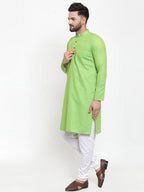 Jompers Men Green Checked Self Design Kurta with White Churidar | Grocsy