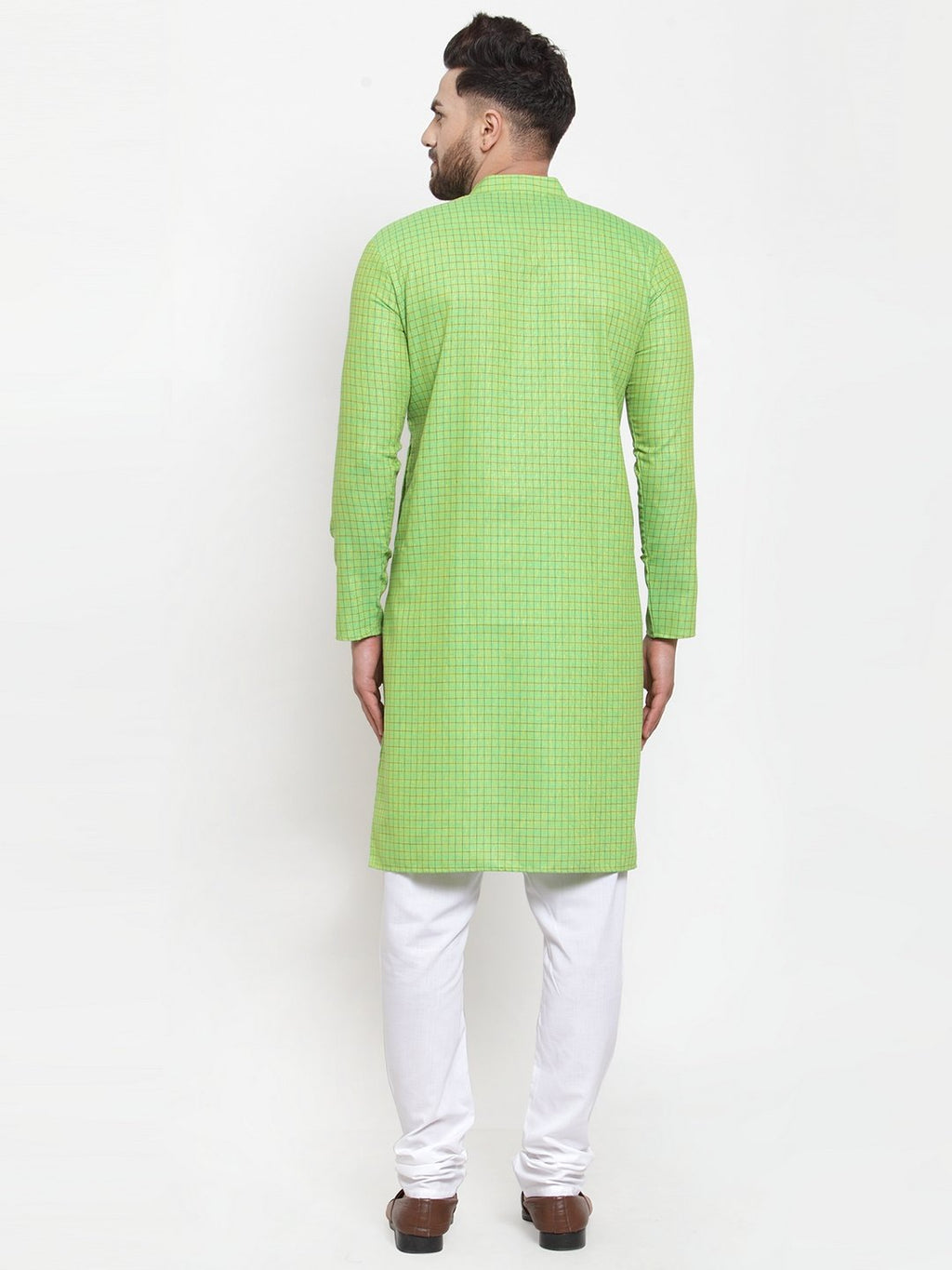 Jompers Men Green Checked Self Design Kurta with White Churidar | Grocsy