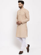 Jompers Men's Beige Cotton Printed Kurta Payjama Set | Grocsy