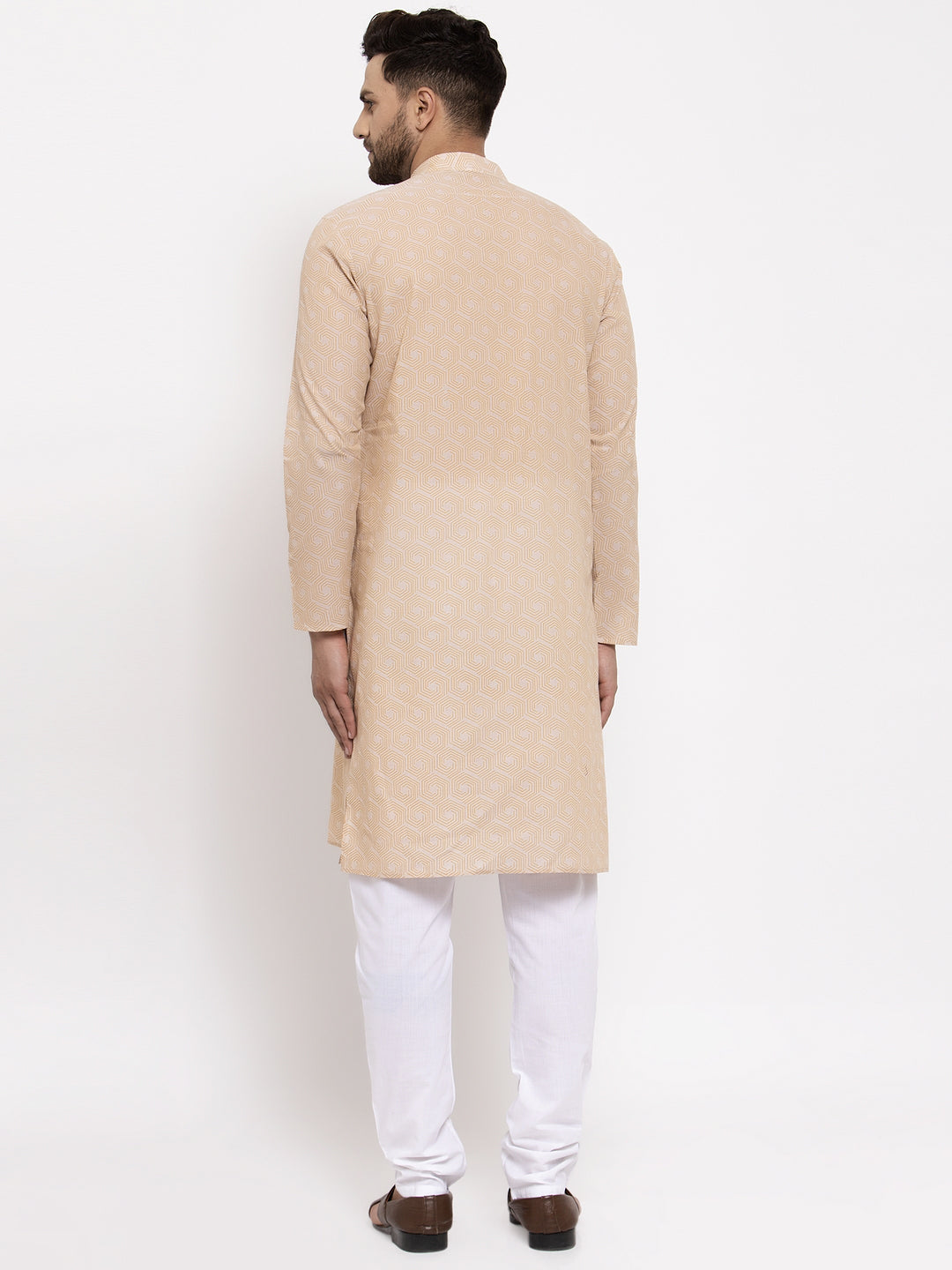 Jompers Men's Beige Cotton Printed Kurta Payjama Set | Grocsy