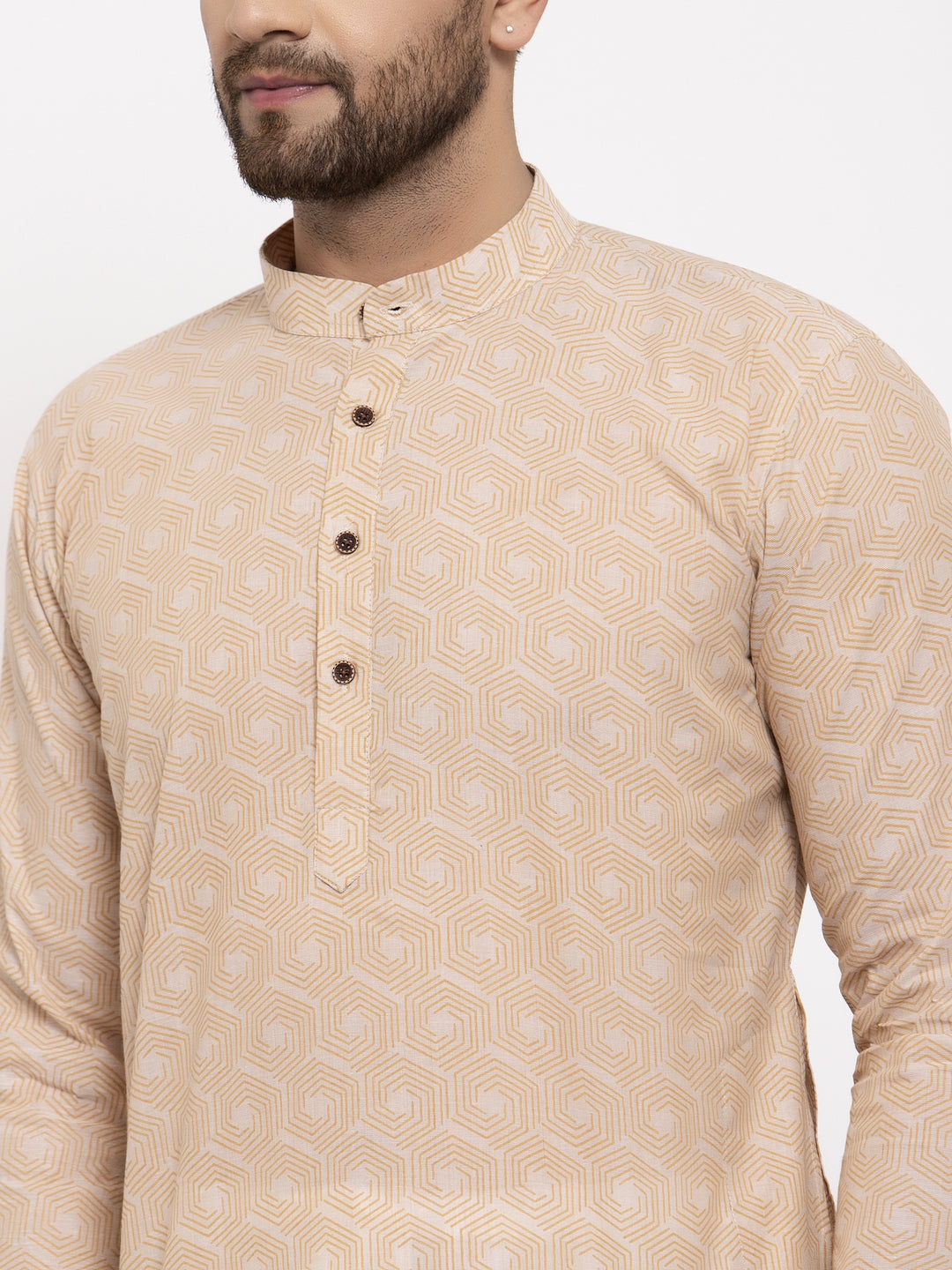 Jompers Men's Beige Cotton Printed Kurta Payjama Set | Grocsy