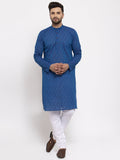 Jompers Men's Blue Cotton Printed Kurta Payjama Set | Grocsy