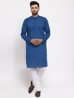Jompers Men's Beautiful Blue Cotton Printed Kurta Only | Grocsy