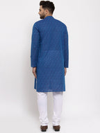 Jompers Men's Blue Cotton Printed Kurta Payjama Set | Grocsy