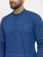 Jompers Men's Blue Cotton Printed Kurta Payjama Set | Grocsy