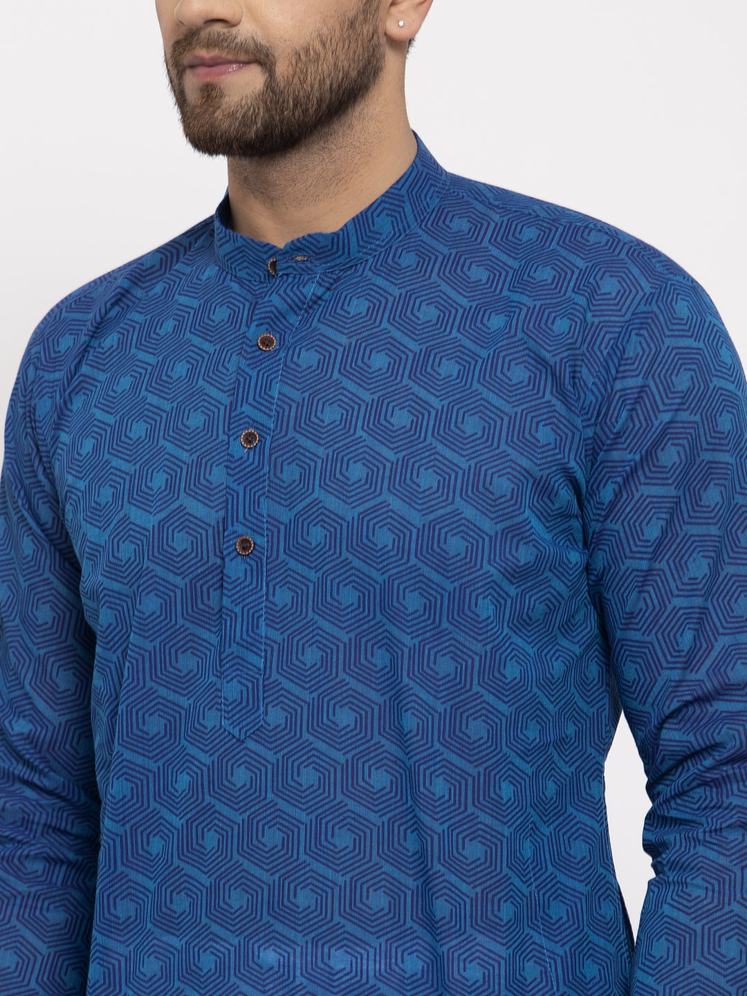 Jompers Men's Blue Cotton Printed Kurta Payjama Set | Grocsy
