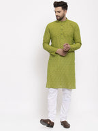 Jompers Men's Green Cotton Printed Kurta Payjama Set | Grocsy