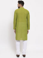 Jompers Men's Green Cotton Printed Kurta Payjama Set | Grocsy