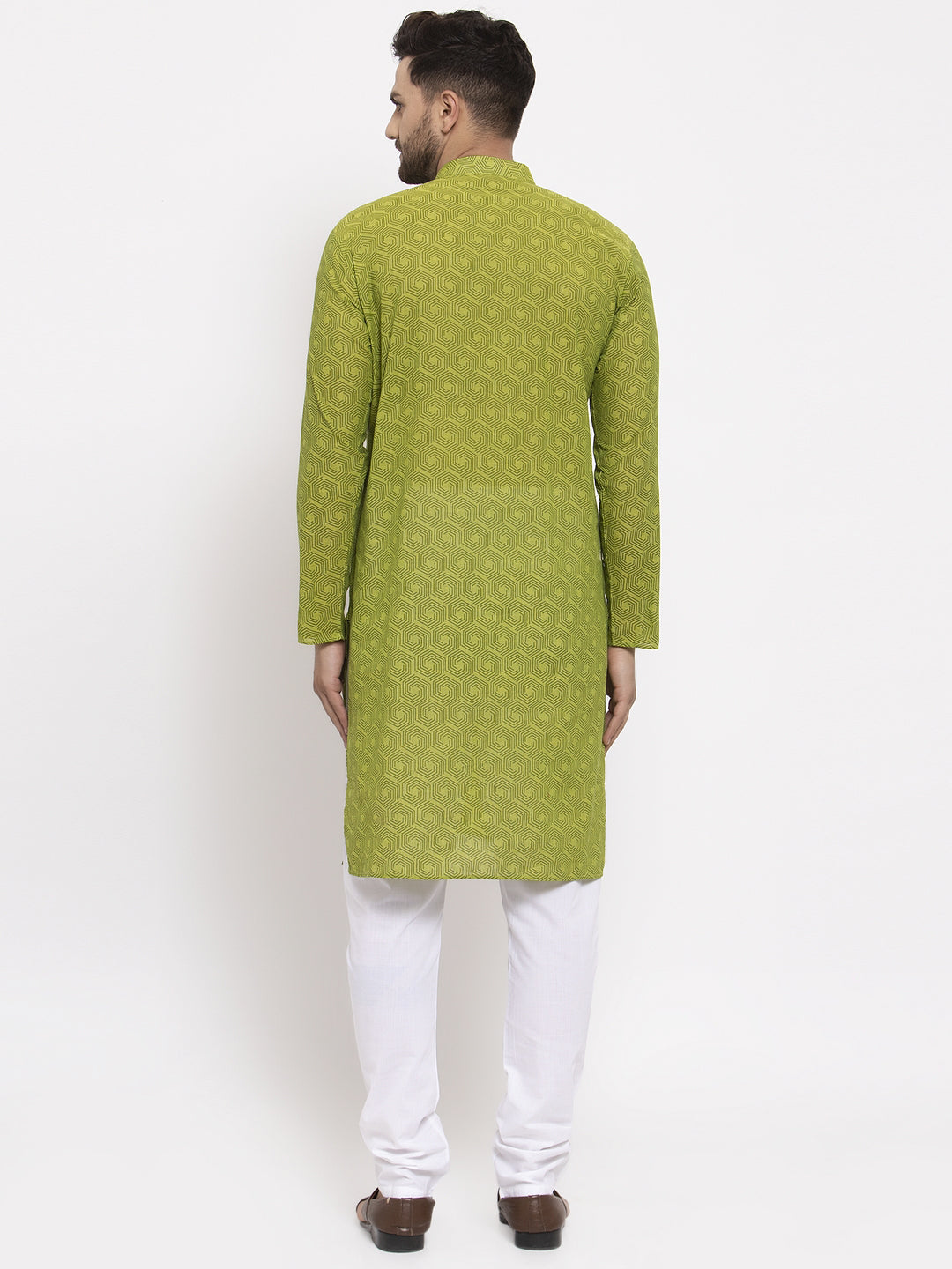 Jompers Men's Green Cotton Printed Kurta Payjama Set | Grocsy