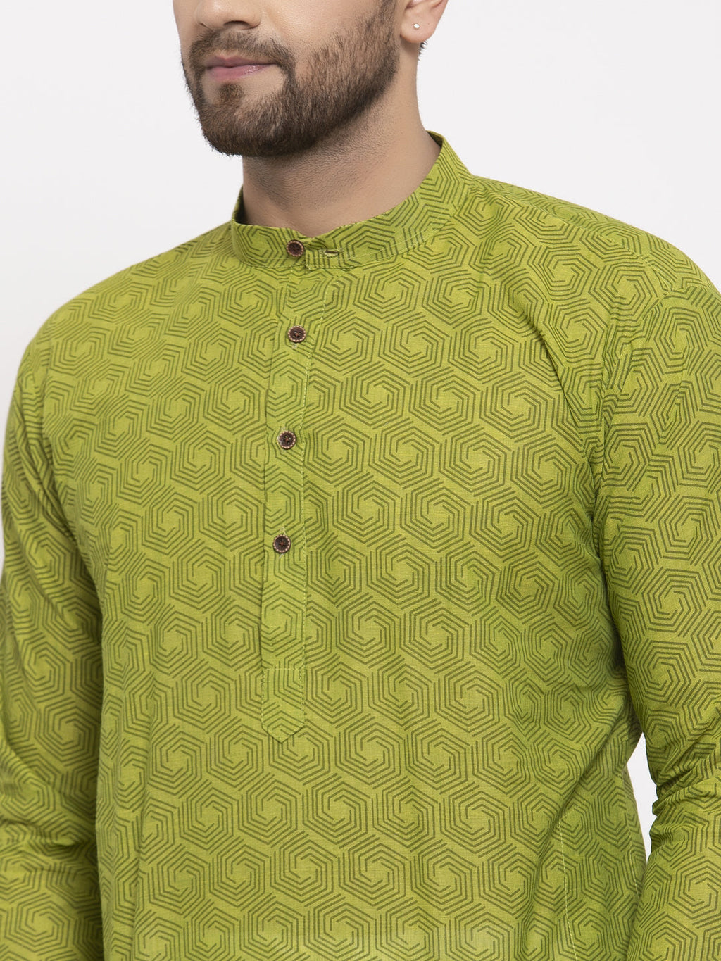 Jompers Men's Green Cotton Printed Kurta Payjama Set | Grocsy