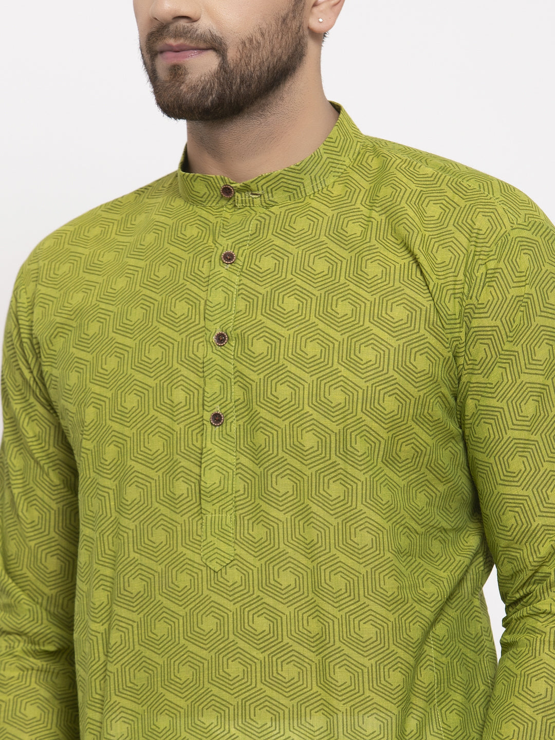 Jompers Men's Green Cotton Printed Kurta Payjama Set | Grocsy