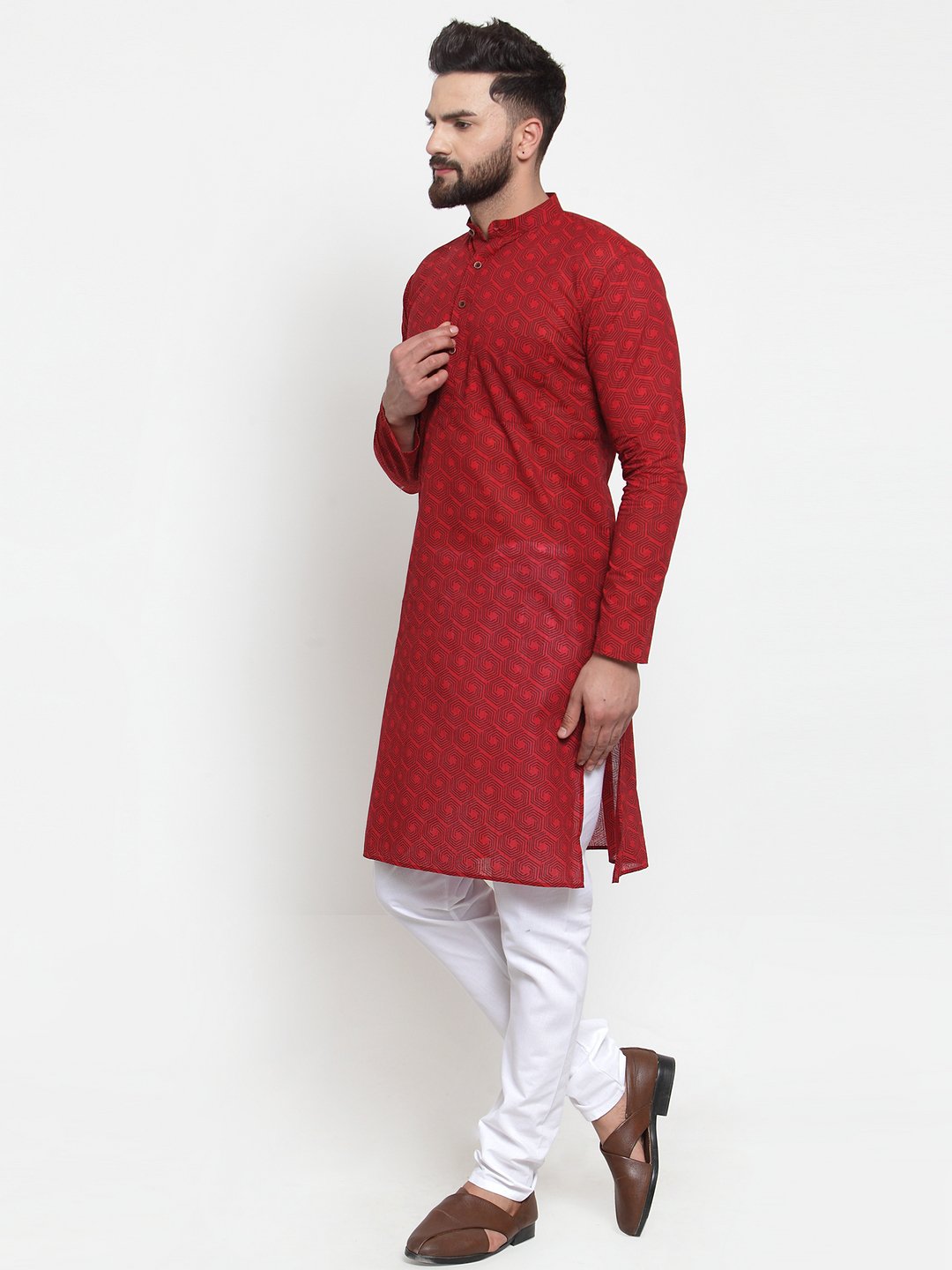 Jompers Men Red Printed Kurta Only | Grocsy