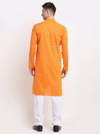 Jompers Men's Yellow Cotton Printed Kurta Payjama Set | Grocsy
