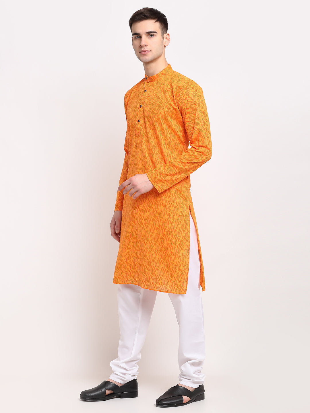 Jompers Men's Yellow Cotton Printed Kurta Payjama Set | Grocsy