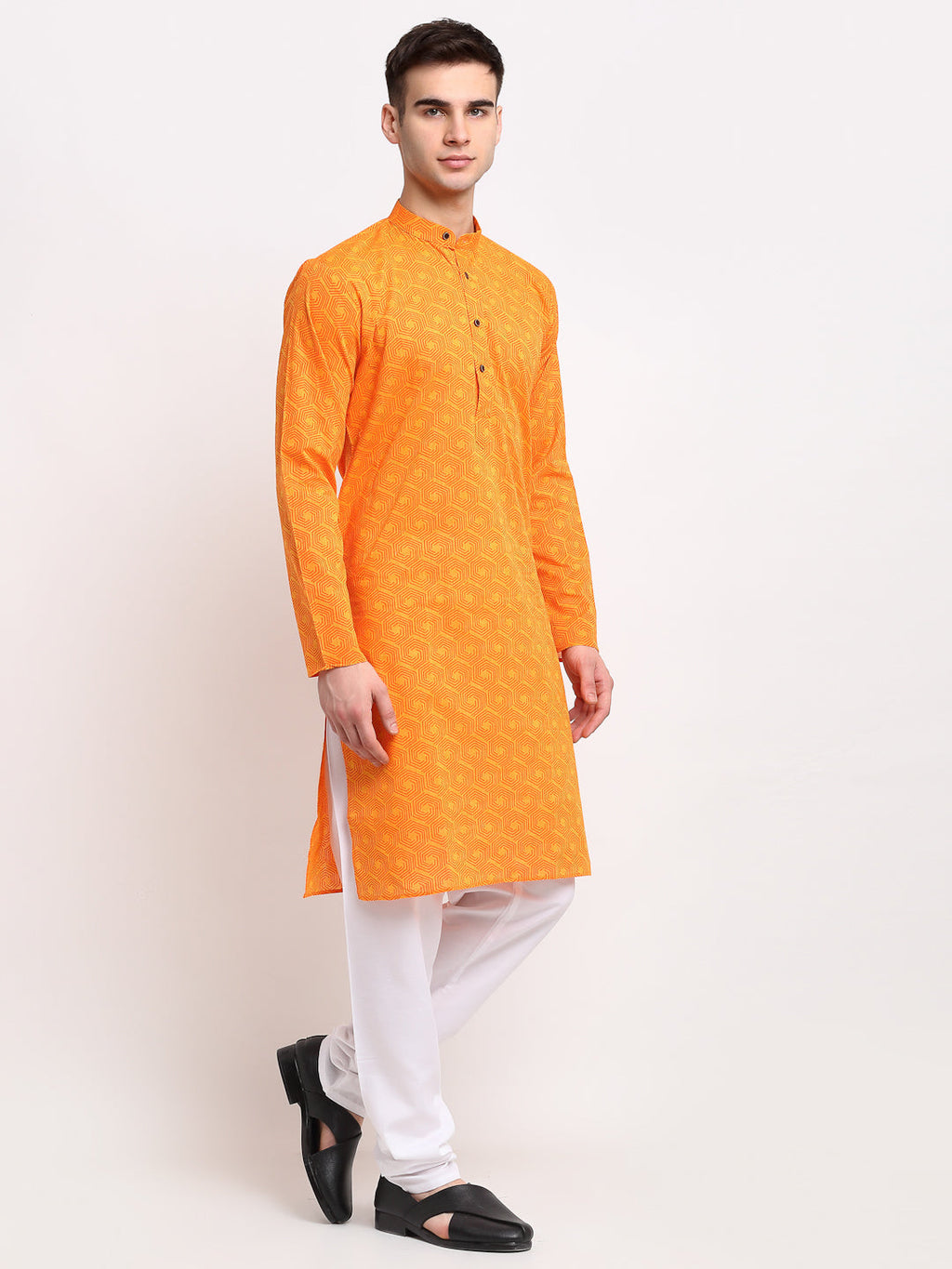 Jompers Men's Yellow Cotton Printed Kurta Only | Grocsy