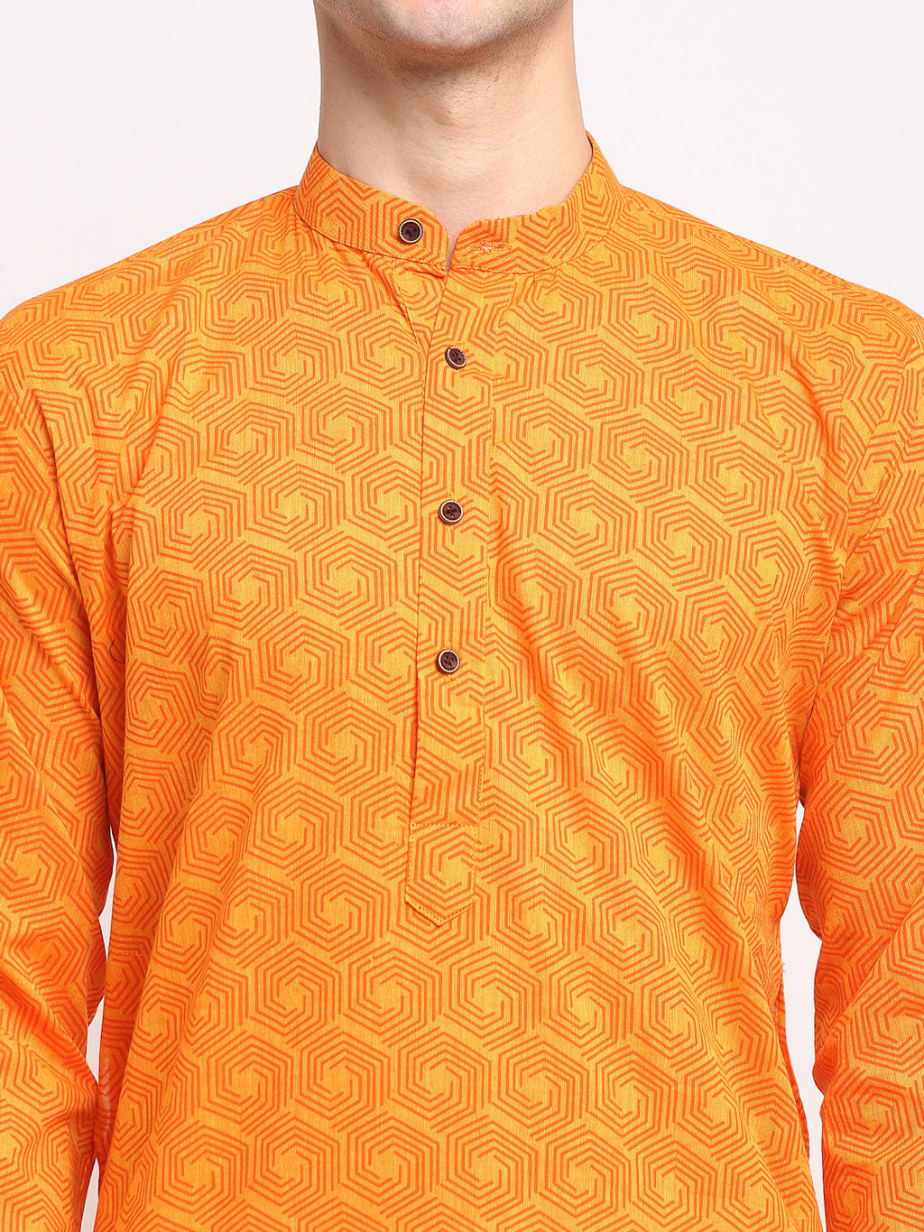 Jompers Men's Yellow Cotton Printed Kurta Payjama Set | Grocsy
