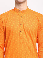 Jompers Men's Yellow Cotton Printed Kurta Only | Grocsy