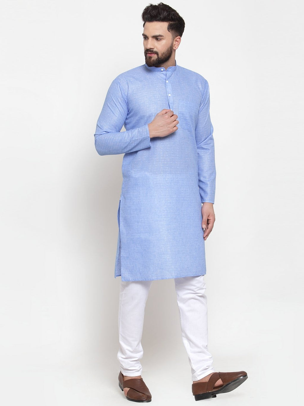Jompers Men Blue Self-design Kurta Only | Grocsy
