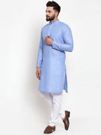 Jompers Men Blue Self-design Kurta Only | Grocsy