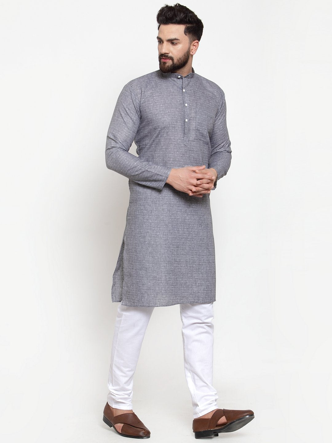 Jompers Men Grey Self-design Kurta with Churidar | Grocsy