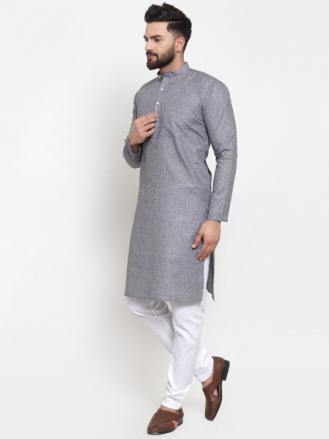 Jompers Men Grey Self-design Kurta with Churidar | Grocsy