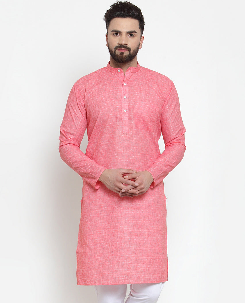 Jompers Men Pink Self-design Kurta Only | Grocsy