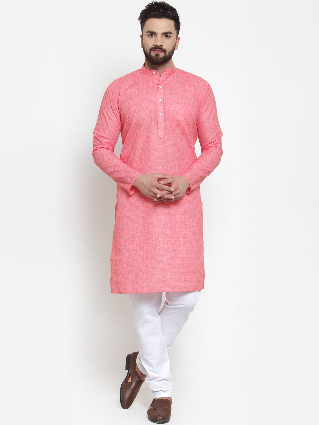 Jompers Men Pink Self-design Kurta with Churidar | Grocsy