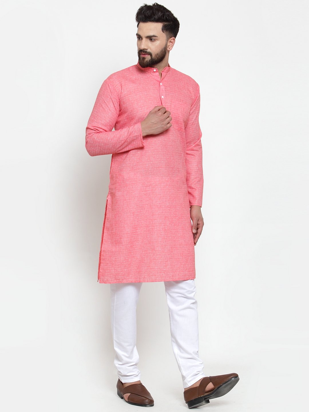 Jompers Men Pink Self-design Kurta Only | Grocsy