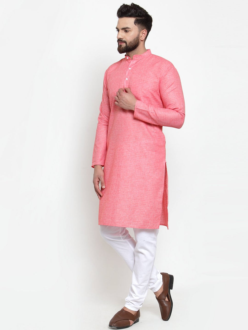 Jompers Men Pink Self-design Kurta with Churidar | Grocsy