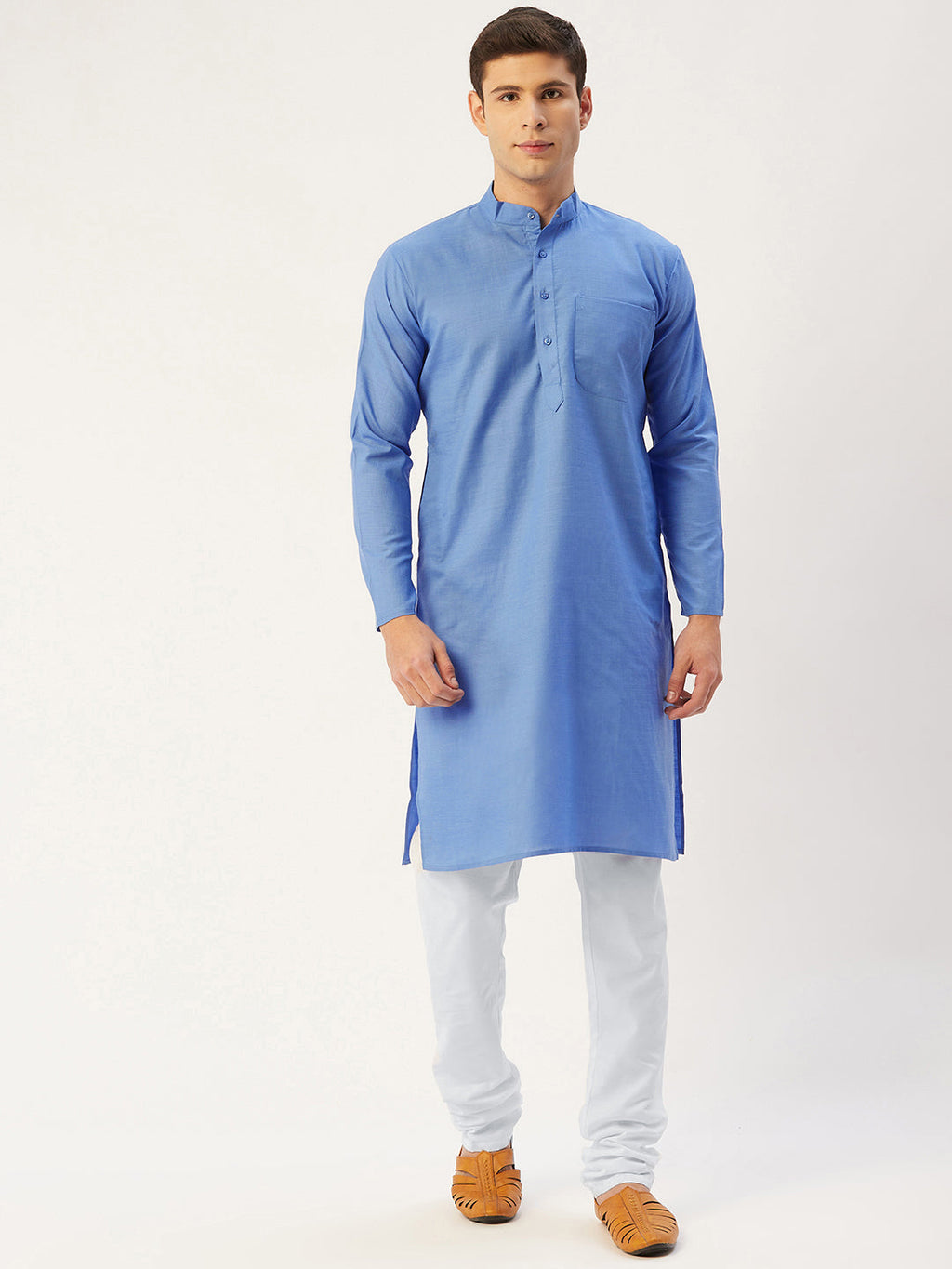 Jompers Men's Beautiful Blue Cotton Solid Kurta Pyjama | Grocsy