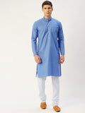 Jompers Men's Beautiful Blue Cotton Solid Kurta Pyjama | Grocsy