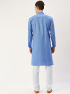 Jompers Men's Beautiful Blue Cotton Solid Kurta Pyjama | Grocsy