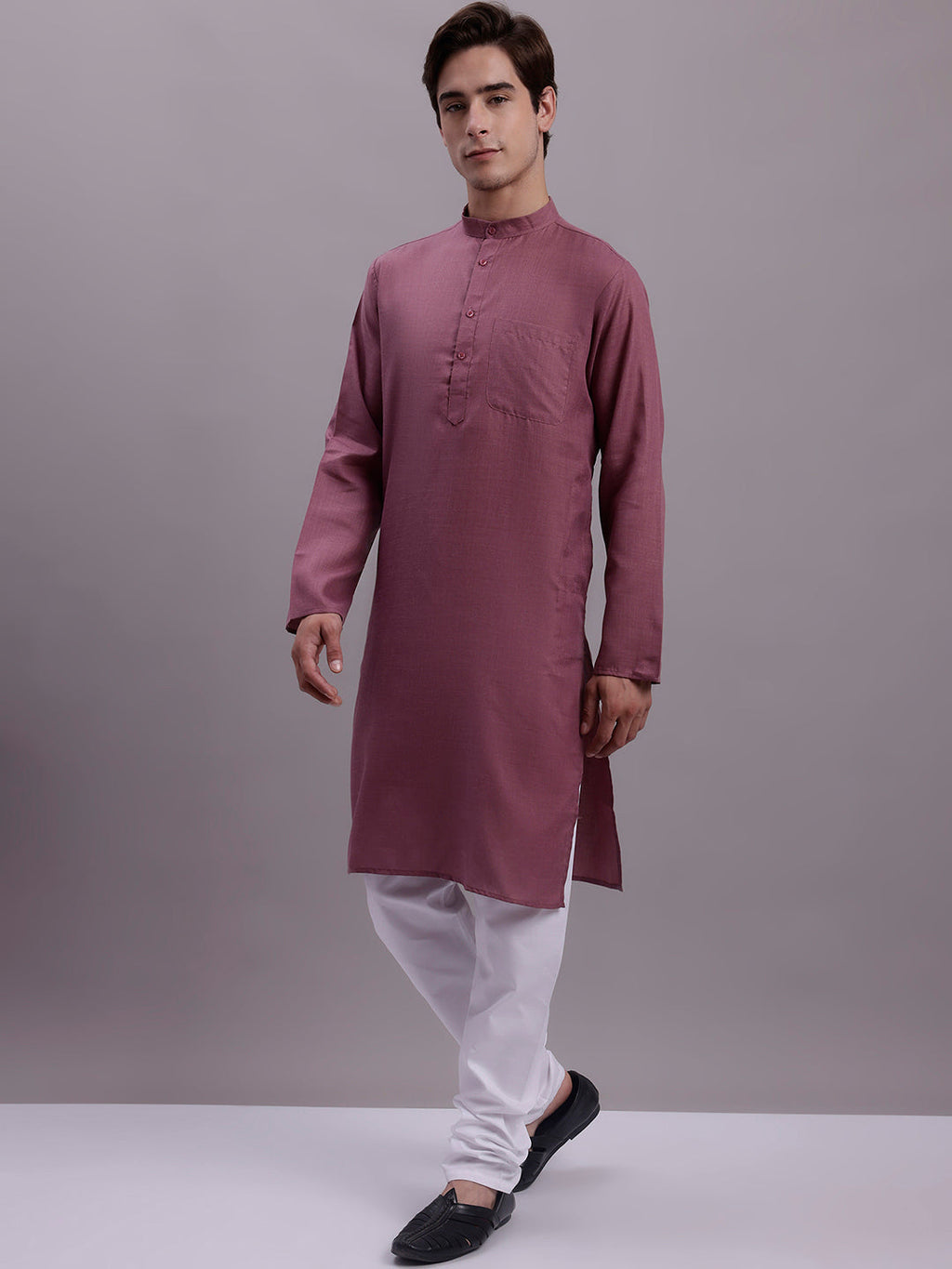 Jompers Men's Solid Cotton Kurta With Pyjamas - Magenta | Grocsy