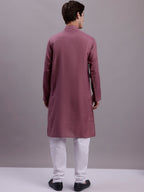 Jompers Men's Solid Cotton Kurta With Pyjamas - Magenta | Grocsy