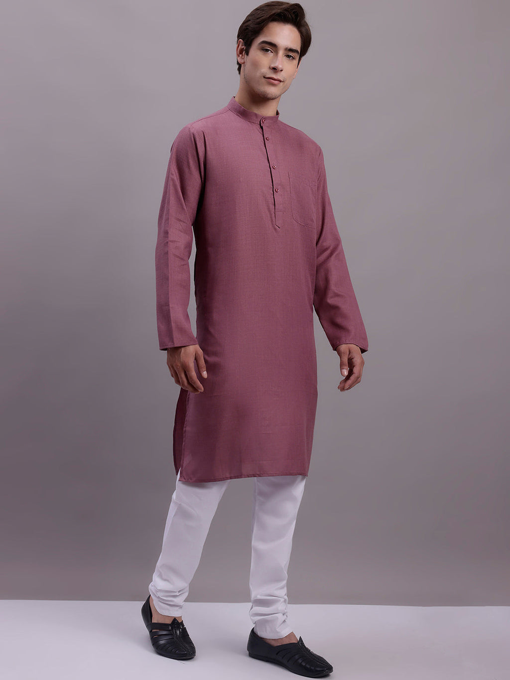 Jompers Men's Solid Cotton Kurta With Pyjamas - Magenta | Grocsy