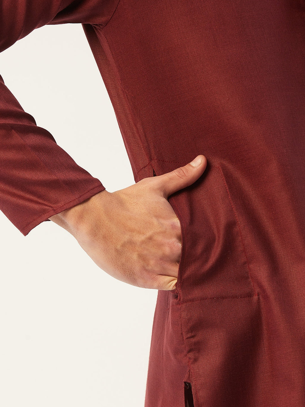 Jompers Men's Maroon Cotton Solid Kurta Pyjama | Grocsy