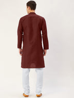 Jompers Men's Maroon Cotton Solid Kurta Only | Grocsy
